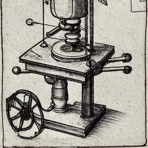 Image similar to various sketches of a mechanical coffee grinder in the style of leonardo da vinci, ultra detailed, scribbles, technical drawing, engineering blueprints