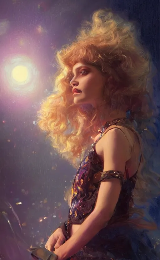 Image similar to rockstar girl on stage. by edward robert hughes, by konstantin razumov, by william - adolphe bouguerea, by artgerm, pixar, artstation trending, concept art, digital art, digital painting, dramatic lighting, sharp focus, highly detailed, vxf movie, cinematic