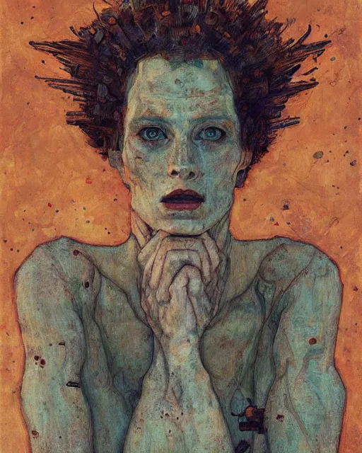 Prompt: portrait of a hive mind by greg rutkowski in the style of egon schiele