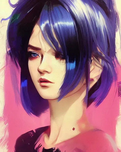 Image similar to cute - fine - face, pretty face, oil slick hair, realistic shaded perfect face, extremely fine details, by realistic shaded lighting, dynamic background, poster by ilya kuvshinov katsuhiro otomo, magali villeneuve, artgerm, jeremy lipkin and michael garmash and rob rey, and silvain sarrailh