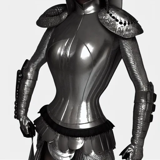 Prompt: seductive female medieval body armor made from silver, highly detailed realistic render, cinema 4d