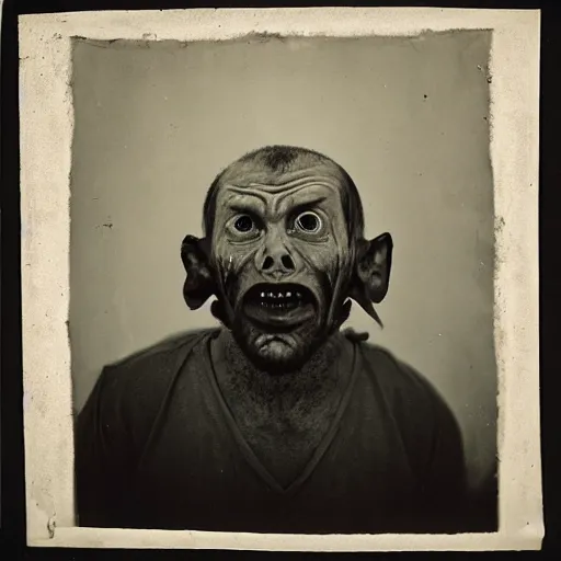 Prompt: photo portrait of ugly brutal face male cultist by Diane Arbus and Louis Daguerre