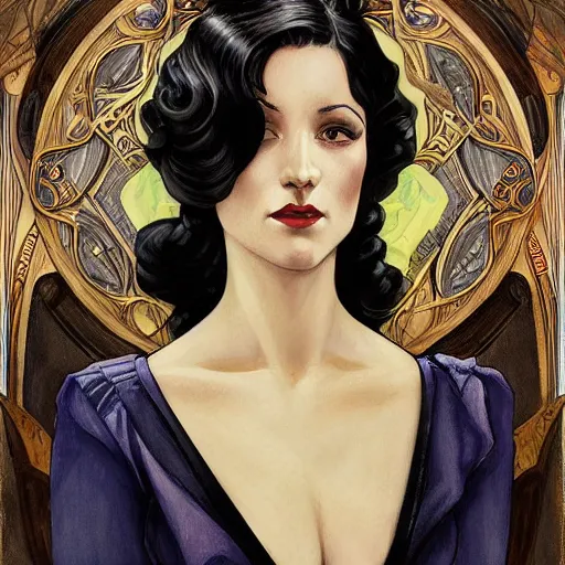 Prompt: an art nouveau, ( streamline moderne ), multi - ethnic and multi - racial portrait in the style of charlie bowater, and in the style of donato giancola and in the style of charles dulac. very large, clear, expressive and intelligent eyes. symmetrical, centered, ultrasharp focus, cinematic lighting, photorealistic digital painting, intricate detailed background.