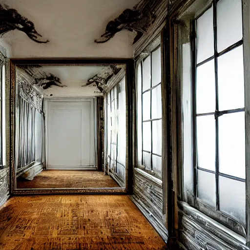 Image similar to a spooky room with infinite mirrors