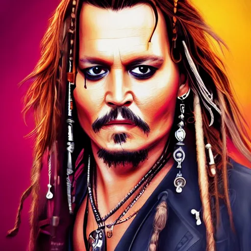 Image similar to portrait of johnny depp as captain jack sparrow, highly detailed, centered, solid color background, digital painting