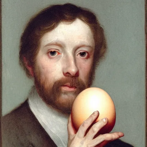 Image similar to a portrait of a man holding an egg