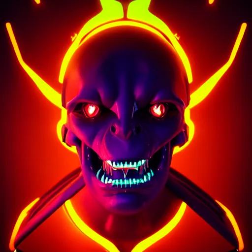 Prompt: synthwave demonic alien face with neon horns, detailed face, sharp focus, synthwave art, aesthetic, octane render, raw, cinematic