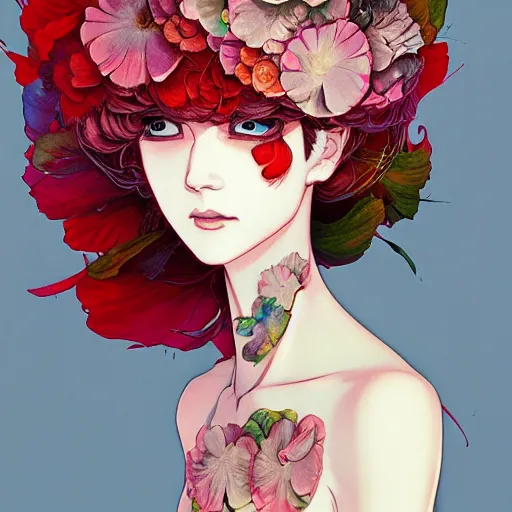 Image similar to prompt : flower character portrait soft light painted by james jean and katsuhiro otomo and erik jones, inspired by akira anime, smooth face feature, intricate oil painting, high detail illustration, sharp high detail, manga and anime 1 9 9 9