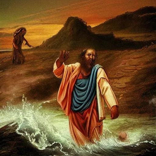 Prompt: “biblical scene Moses crossing the sea which he has separated into two parts, by famous photographer, fotojournalism, National Geographic”