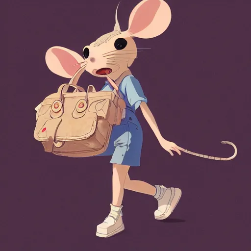 Image similar to in the style of studio ghibli, anthropomorphic mouse, female, wearing denim shorts and tank top, detailed, intricate, aesthetic, artistic, ambient occlusion, volumetric light effect, 8 k resolution