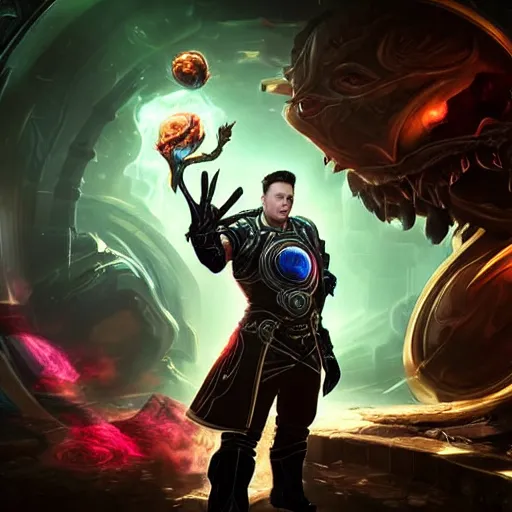 Image similar to portrait of elon musk as a spellcaster, league of legends amazing splashscreen artwork, gears of war, splash art, natural light, elegant, photorealistic facial features, intricate, fantasy, detailed face, atmospheric lighting, anamorphic lens flare, cinematic lighting, league of legends splash art, hd wallpaper, ultra high details by greg rutkowski