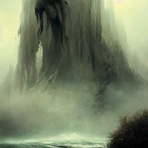 Image similar to a beautiful terrifying monster of water and mist. ethereal horror fantasy art by greg rutkowski