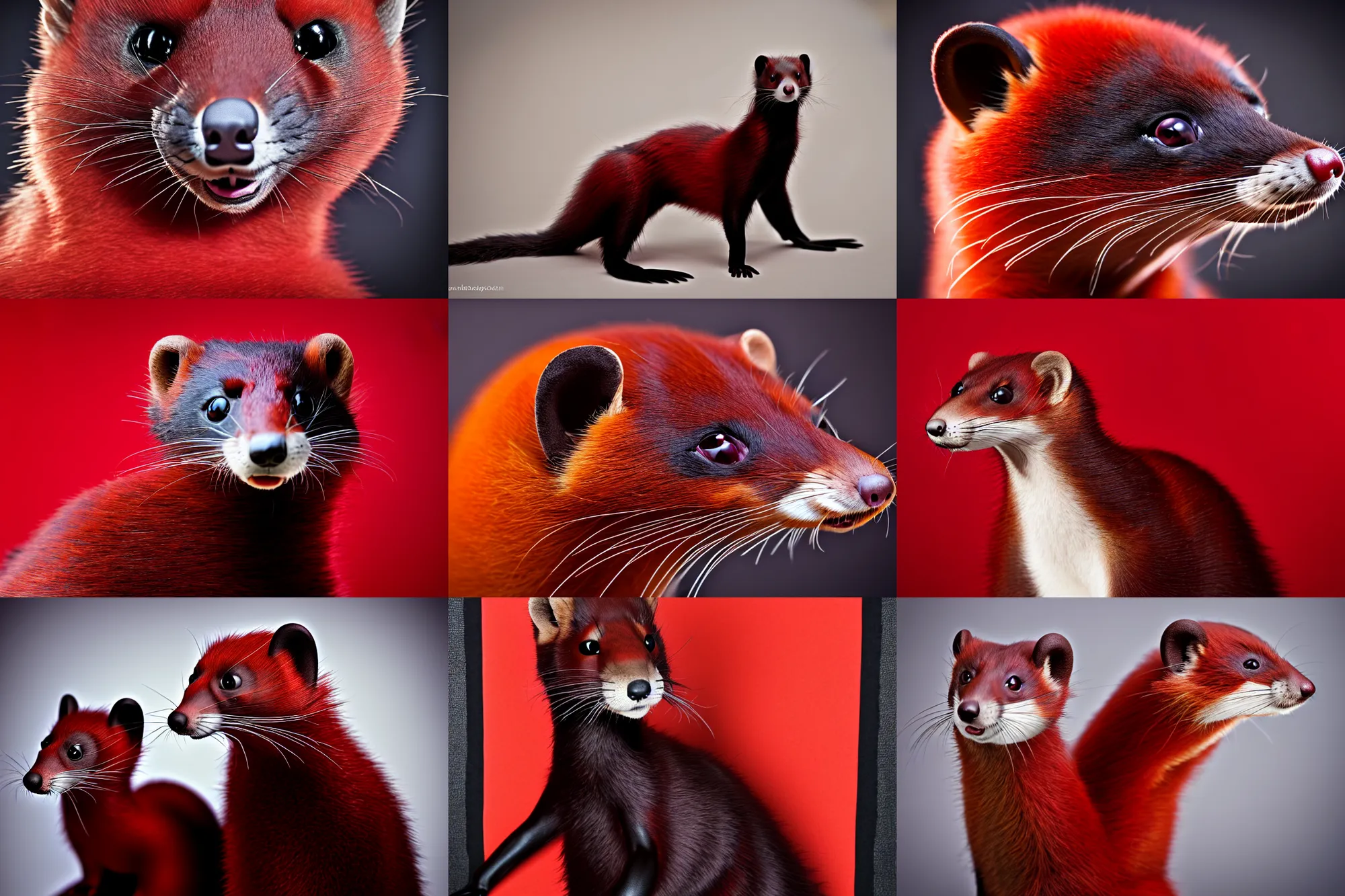 Image similar to photo studio portrait of a red - black weasel fursona