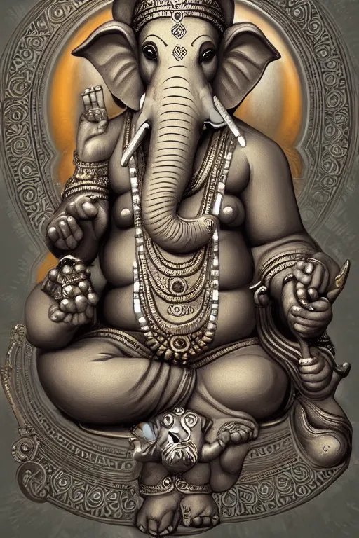 Prompt: ganesha, highly detailed, digital art, artstation, smooth, sharp focus, illustration, art by artgem