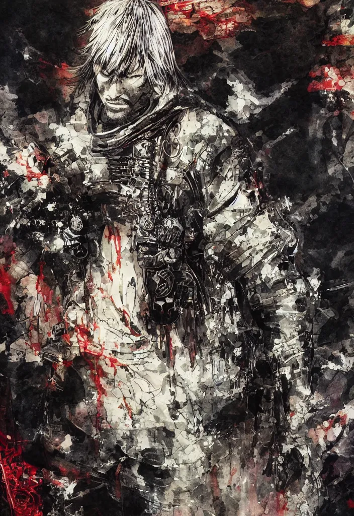 Image similar to heavenly lone samurai, painting, by greg ruthowski, yoshikata amano, yoji shinkawa, alphonse murac, collaborative artwork, beautifully drawn, heavily detailed