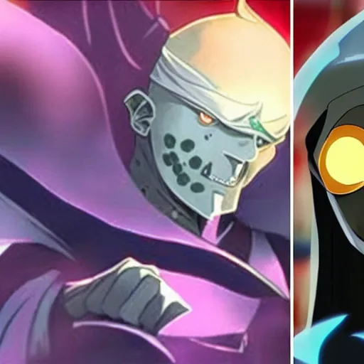 Image similar to Karthus from League of Legends in anime movie, dragonballz, jojo