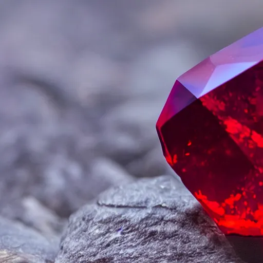 Image similar to a deep red, glowing crystal on a rock