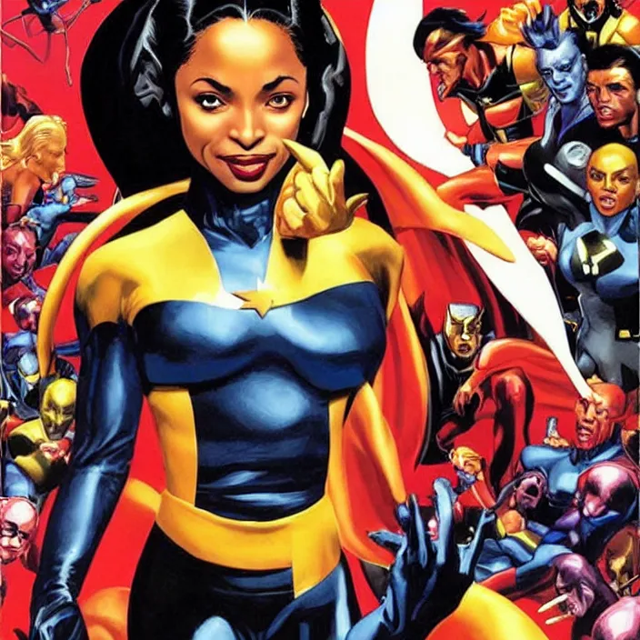 Prompt: sade adu as one of the x-men, painting by alex ross,