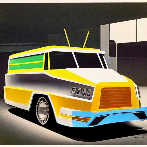 Image similar to retro futuristic jeepney by syd mead