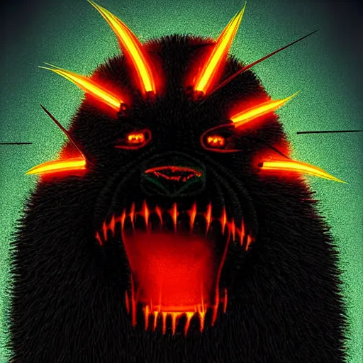 Image similar to menacing aggressive black creature made out of needles, archaic demon, in a gas station, aggressive fluorescent industrial lighting, extremely detailed digital art