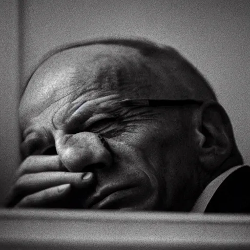 Prompt: Dramatic photo of Enrico Letta, crying and broken with gloomy sky