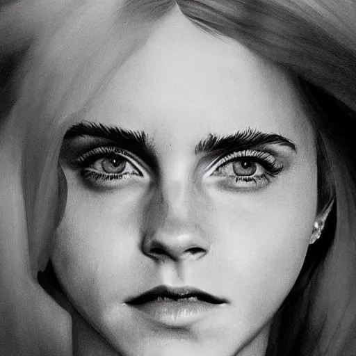 Image similar to Very funny Emma Watson looking like an old monkey, colorful painting on grey scale face, powerful , magic, thunders, dramatic lighting, intricate, wild, highly detailed, digital painting, artstation, concept art, smooth, sharp focus, illustration, art by artgerm and greg rutkowski and alphonse mucha, footage