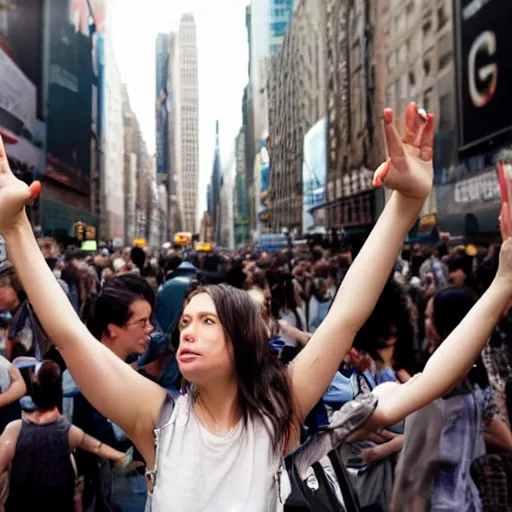 Prompt: girl in new york casting spell in crowd