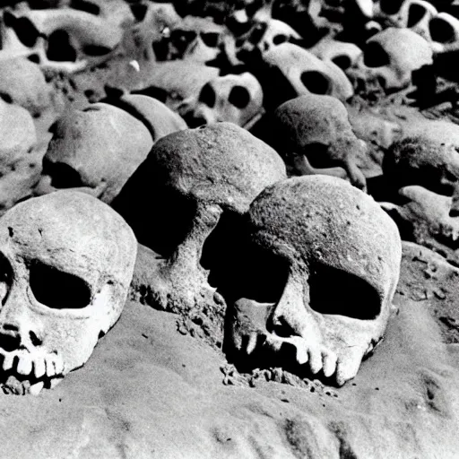 Prompt: ultra - detail photo of elongated skulls discovered on peru's south coast on the paracas desert peninsula in 1 9 2 8 - discovered by a peruvian archaeologist, julio tello - he recovered more than 3 0 0 elongated skulls