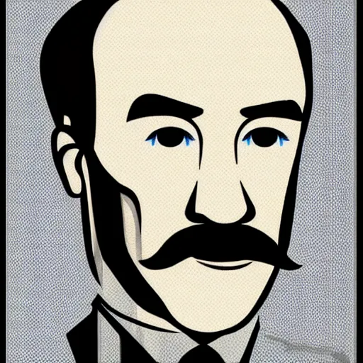 Image similar to taras schevchenko. face. old, balding, long moustache. simple vector graphics icon by andy warhol