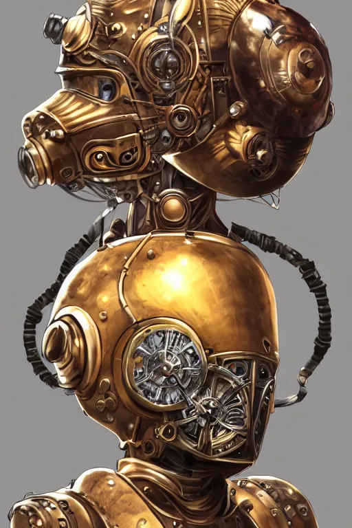 Image similar to steampunk helmet fantasy art mask robot ninja stylized digital illustration sharp focus, elegant intricate digital painting artstation concept art global illumination ray tracing advanced technology chaykin howard and campionpascale and cooke darwyn and davis jack