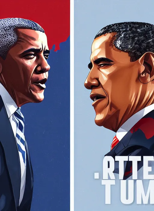 Image similar to barack obama vs donald trump manga cover art, detailed color portrait, artstation trending, 8 k, greg rutkowski,