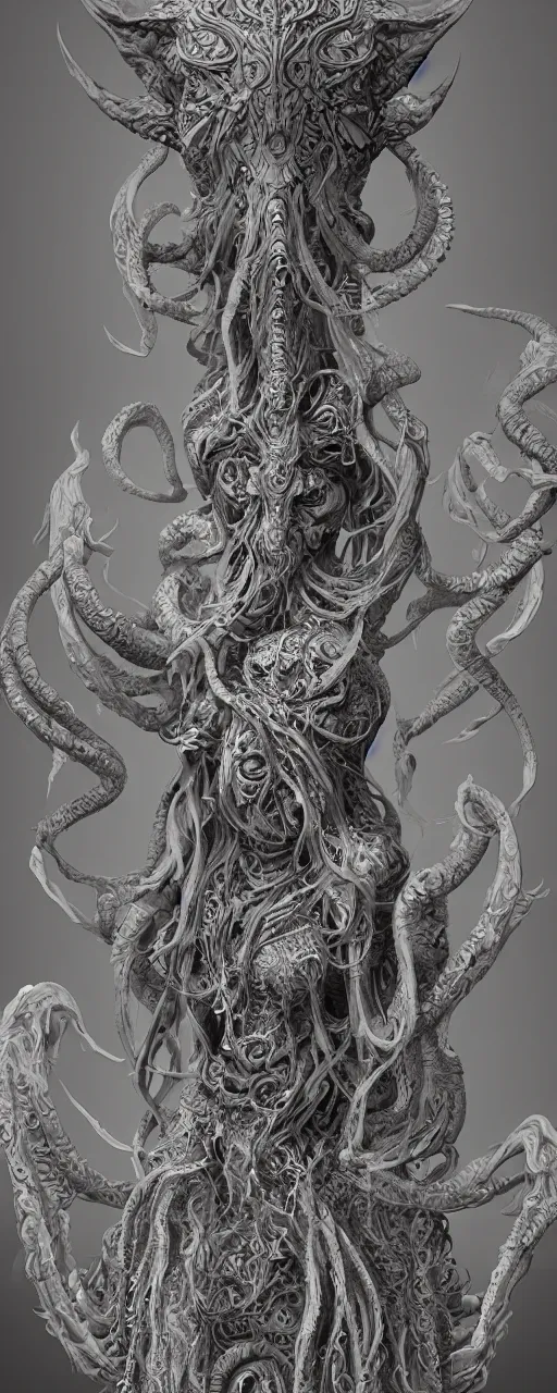 Image similar to a ancient cthulhu goddess, fantasy, intricate, highly detailed, artstation, zbrush, concept art, smooth, octane render sharp focus, full color