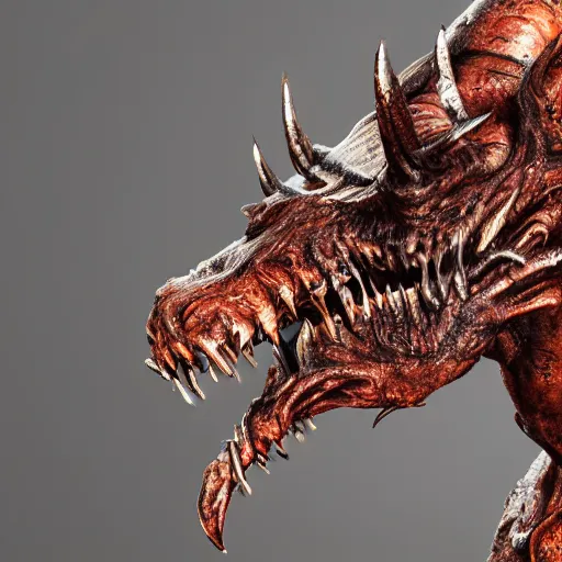 Image similar to photo taken of an epic intricate, ultra detailed, super realistic gritty, terrifying, lifelike bust sculpture of a demon hellspawn creature design created by weta workshop, zoomed in shots, photorealistic, sharp focus, cold colour temperature, f 0. 4, face centred