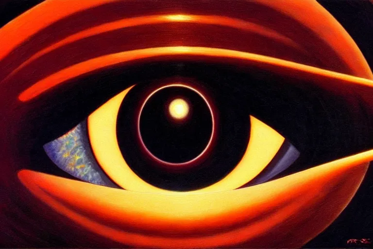 Image similar to eye as a black hole, art deco, moebius, cinematic lighting, beautiful, elegant, oil painting,