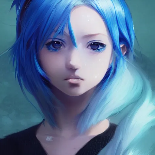 Image similar to portrait of anime pixie character with blue to green gradient hair, manga cover, highly detailed, digital painting, artstation, concept art, sharp focus, illustration, strong brush stroke, anime, art by greg rutkowski, ilya kuvshinov, sharp focus, ghibli studio, art by ilya kuvshinov, rossdraws