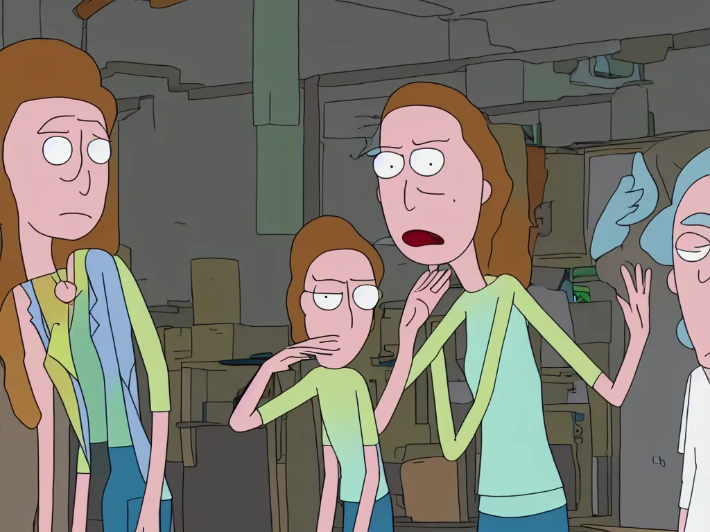 Image similar to a still from a female version of rick and morty