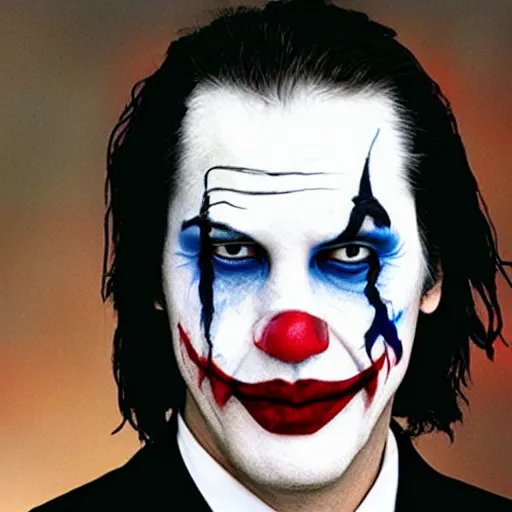 Image similar to Keanu reeves in clown Face paint inspired by the Joker