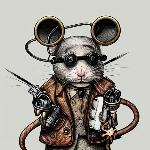 Image similar to a rat with steampunk googles, by James Jean