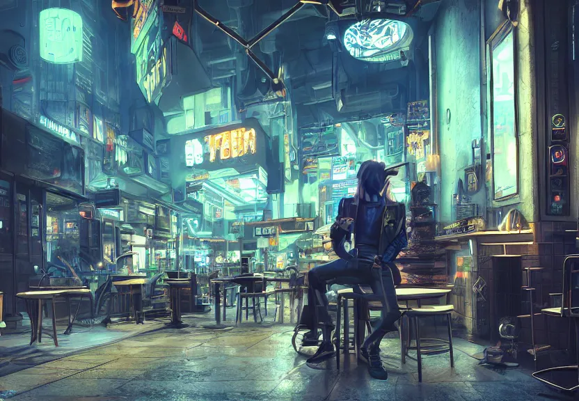 Prompt: a smug male goblin punk sitting in a cafe in a cyberpunk city, sharp focus, highly detailed face, 8k, unreal engine 5, cinematic lighting, vivid elegant fantasy concept art, character art, stern neon atmosphere, artstation, deep complimentary colors, volumetric lighting, photorealistic, hyperdetailed 3D matte painting, hyperrealism, hyperrealistic masterpiece