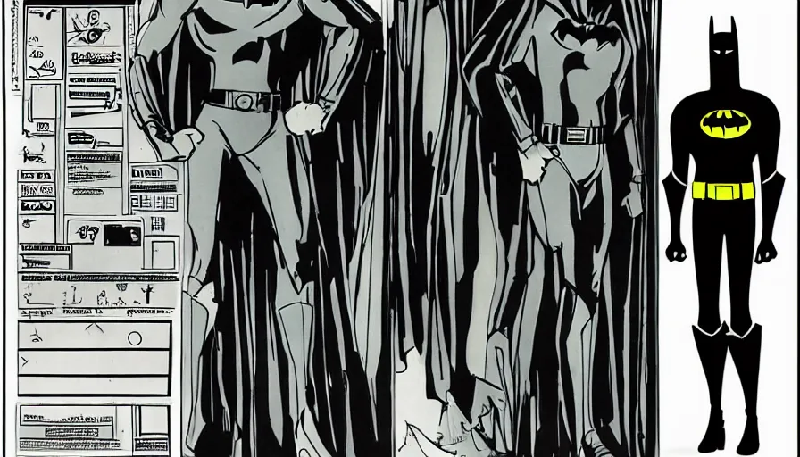 Image similar to male, elongated figure, space suit, sketch, character sheet, very stylized, batman the animated series, bruce timm, digital art, illustration, pen and ink, by mike mignola, by alex maleev