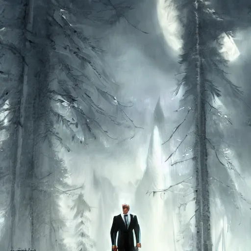 Image similar to a white wolf wearing a suit , dramatic lighting, cinematic, establishing shot, extremly high detail, photorealistic, cinematic lighting, artstation, style by James Gurney,