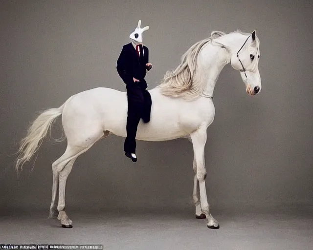 Prompt: incredible strange absurd artwork of two - legged horses, horses that have only two legs, horses walking like humans in the style of tim walker fashion photography, horses with no front legs