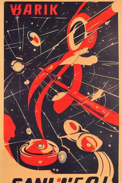 Image similar to propaganda poster of intergalactic war, 1 9 5 0 s style, futuristic design, dark, symmetrical, washed out color, centered, art deco, 1 9 5 0's futuristic, glowing highlights, intense