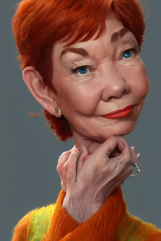 Image similar to shirley macLaine as a pixar character, vivid colors, high details, cinematic, 8k resolution, beautiful detailed, photorealistic, digital painting, artstation, concept art, smooth, sharp focus, illustration, fantasy background, artstation trending, octane render, unreal engine