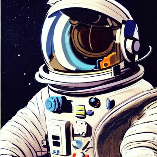 Prompt: astronaut helmet concept art, futuristic, realistic, by wally wood and syd mead