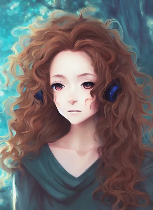 Beautiful Curly Hair Anime Girl Warrior Portrait · Creative Fabrica