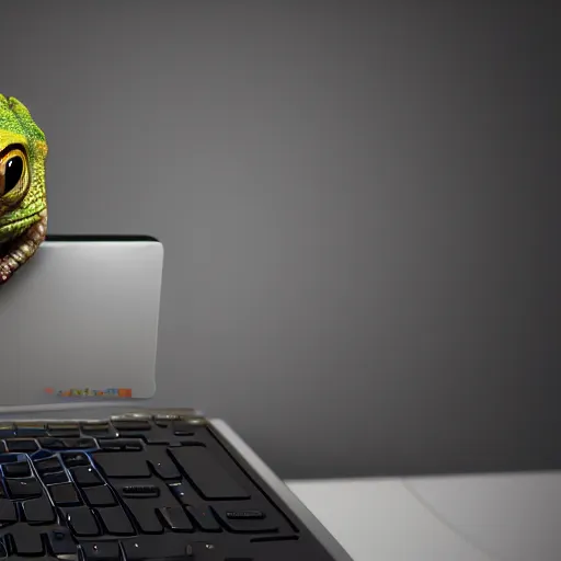 Prompt: portrait of a gecko working at a laptop, photorealistic, artstation, digital art 4k