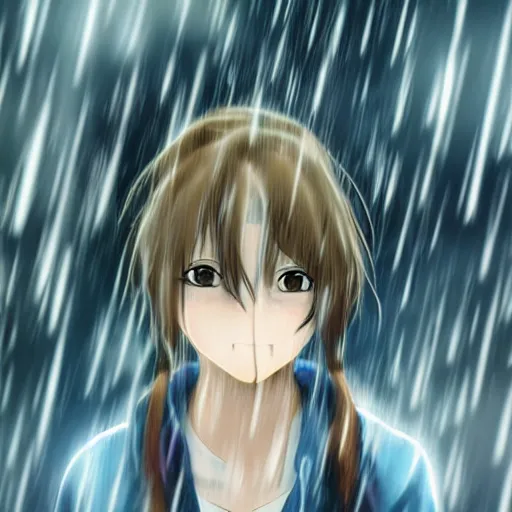 Image similar to anime headshot portrait of young yelling girl on bus station in rain by makoto sinkai, fine details