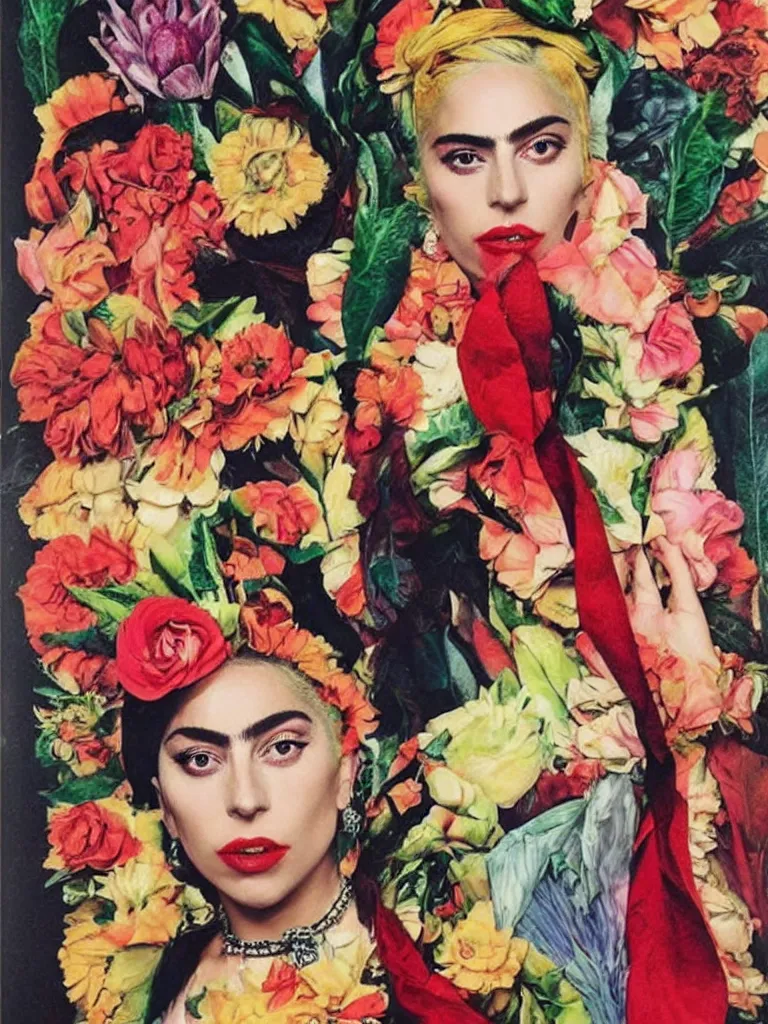 Image similar to Lady Gaga in Frida Kahlo style