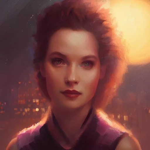 Prompt: closeup portrait of a young esme bianco, dramatic lighting, city background, night, moon, chiaroscuro, high detail, painted by greg rutkowski, painted by igor kieryluk, painted by bobby chiu, trending on artstation